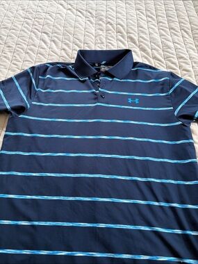 Under Armour Navy Polo with Light Blue Stripes